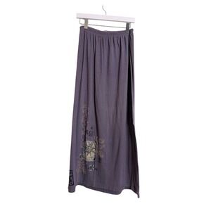 Blue Fish Womens One Size Hand Printed Midi Skirt Purple Lagenlook Boho